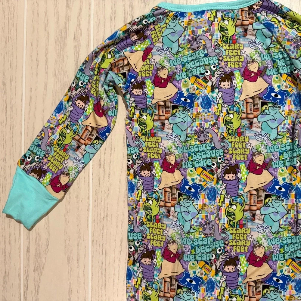 Little Britches Boutique Bamboo Zippy Pajamas Monsters Inc 2 Way Zip Unisex 2T‎